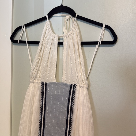 Free People Cream and Blue Textured Dress - asymmetrical  hem - boho style - XS - Picture 6 of 9